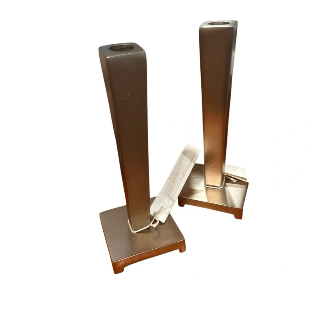 Crate and Barrel La linge metal pewter candlestick holders 2 New holiday formal